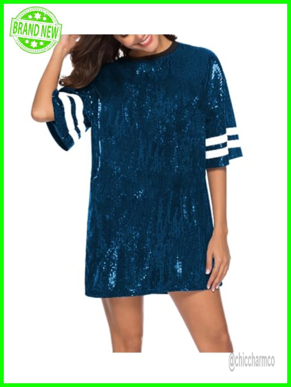 Sparkly Sequin Short Sleeve Casual T-Shirt Dress Mini A-Line
